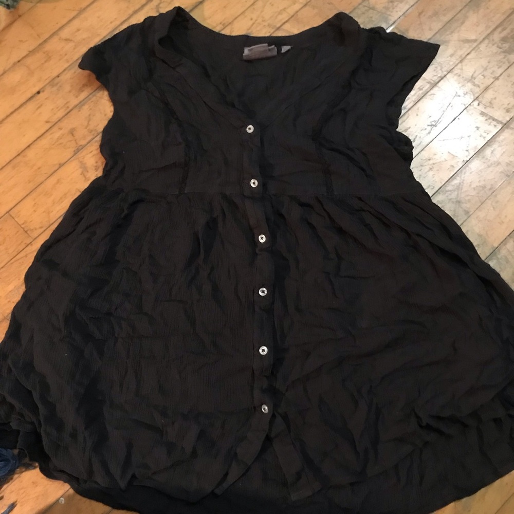 Black button down babydoll shirt Anthropologie